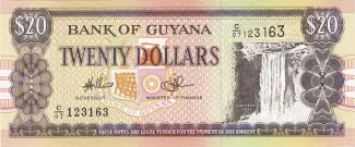 Guyana 20 Dollars, 1996-2018 obverse