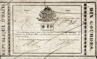 Haiti 10 Gourdes, 1827 obverse