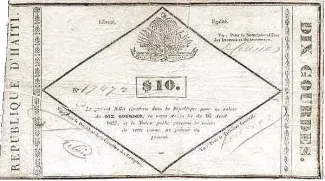 Haiti 10 Gourdes, 1827 obverse