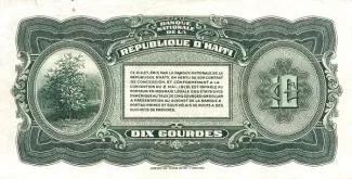 Haiti 10 Gourdes, 1920-1924 reverse