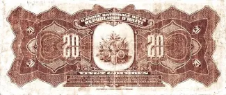 Haiti 20 Gourdes, 1925-1932 reverse