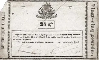 Haiti 25 Gourdes, 1827 obverse