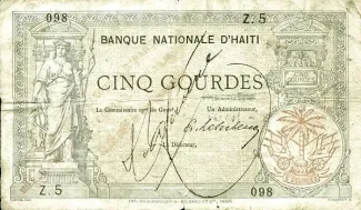 Haiti 5 Gourdes, 1880-1889 obverse