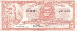Haiti 5 Gourdes, 1925-1932 obverse