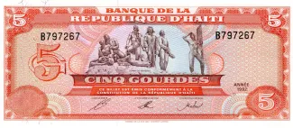 Haiti 5 Gourdes, 1992 obverse