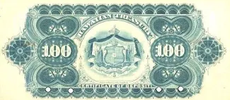 Hawaii 100 Dollars, 1879-1880 reverse