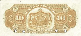 Hawaii 10 Dollars, 1879-1880 reverse