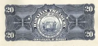 Hawaii 20 Dollars, 1895 reverse