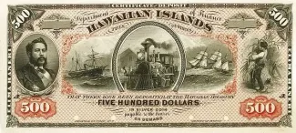 Hawaii 500 Dollars, 1879 P-5 obverse