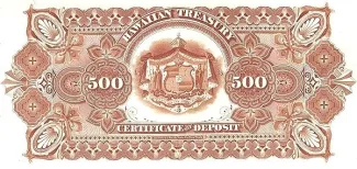 Hawaii 500 Dollars, 1879 P-5 reverse