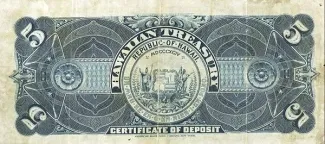 Hawaii 5 Dollars, 1895 reverse