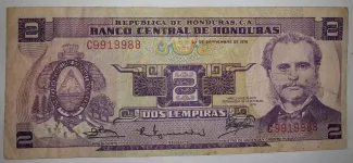 Honduras 2 Lempiras, 1976 P-61 obverse
