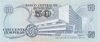 Honduras 50 Lempiras, 1976-1993 reverse