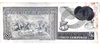 Honduras 5 Lempiras, 1974-1978 reverse