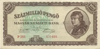 Hungary 100.000.000 Pengő, 1946 obverse