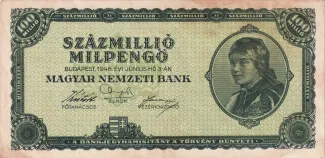 Hungary 100.000.000 Milpengő, 1946 obverse