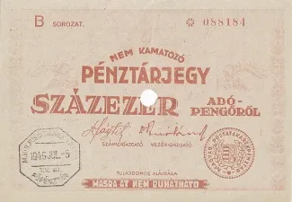 Hungary 100.000 Adopengo, 1946 obverse