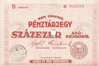 Hungary 100.000 Adopengo, 1946 obverse