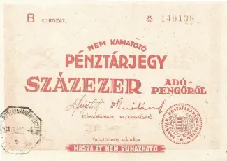 Hungary 100.000 Adopengo, 1946 obverse