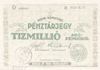 Hungary 10.000.000 Adopengo, 1946 obverse