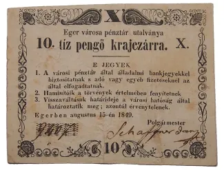 Hungarian notgeld 10 Pengő, 1849 obverse