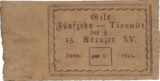 Hungarian notgeld 15 Kreuzer, 1811 obverse