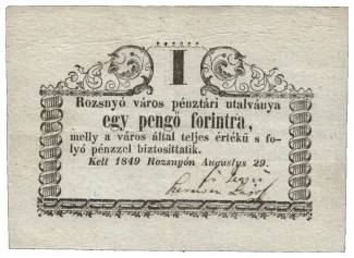 Hungarian notgeld 1 Forint, 1849 obverse