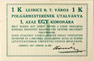 Hungarian notgeld 1 Korona, 1917 obverse