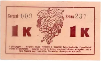 Hungarian notgeld 1 Koron, 1919 reverse
