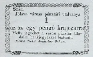 Hungarian notgeld 1 Kreuzer, 1849 obverse