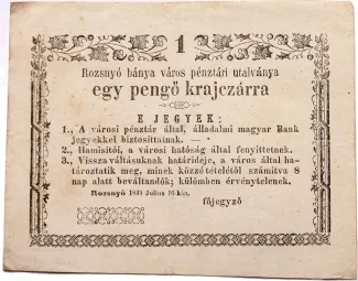 Hungarian notgeld 1 Kreuzer, 1849 obverse