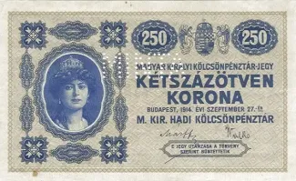 Hungary 250 Koron, 1914 P-1 obverse