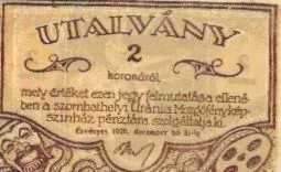 Hungarian notgeld 2 Korona, 1920 reverse