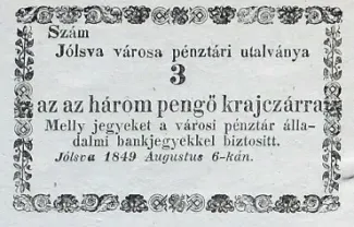 Hungarian notgeld 3 Kreuzer, 1849 obverse
