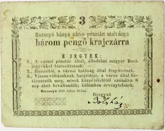 Hungarian notgeld 3 Pengő, 1849 obverse