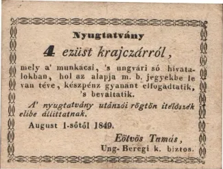 Hungarian notgeld 4 Kreuzer, 1849 obverse