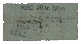 Hungarian notgeld 50 Kreuzers, 1860 obverse
