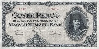 Hungary 50 Pengő, 1926 obverse