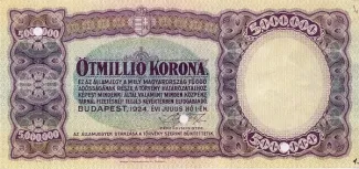 Hungary 5,000,000 Koron, 1924 P-80 obverse