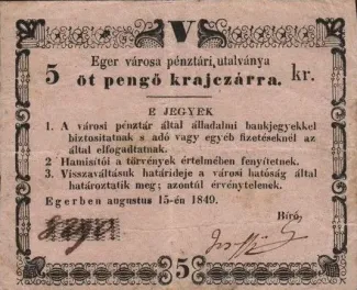 Hungarian notgeld 5 Pengő, 1849 obverse