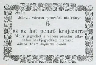 Hungarian notgeld 6 Kreuzer, 1849 obverse