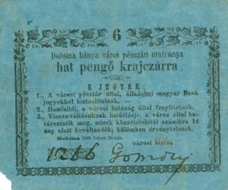 Hungarian notgeld 6 Pengő, 1849 obverse