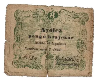 Hungarian notgeld 8 Kreuzer, 1849 obverse
