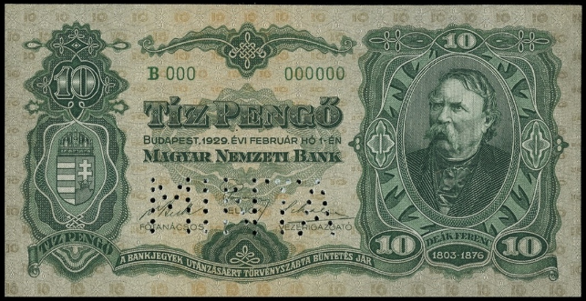 Hungary 10 Pengő, 1929 P-96 - MINTA obverse