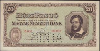 Hungary 20 Pengő, 1926 P-91 - MINTA obverse