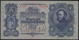 Hungary 5 Pengő, 1928 P-95 - MINTA obverse