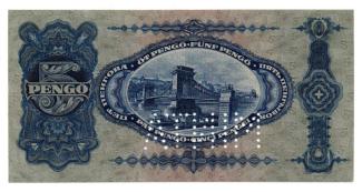 Hungary 5 Pengő, 1928 P-95 - MINTA reverse