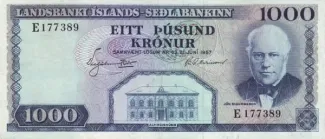 Iceland 1.000 Krónur, 1957 obverse