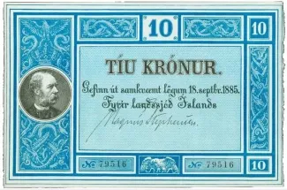Iceland 10 Krónur, 1885 obverse