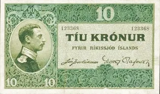 Iceland 10 Krónur, 1925-1928 obverse